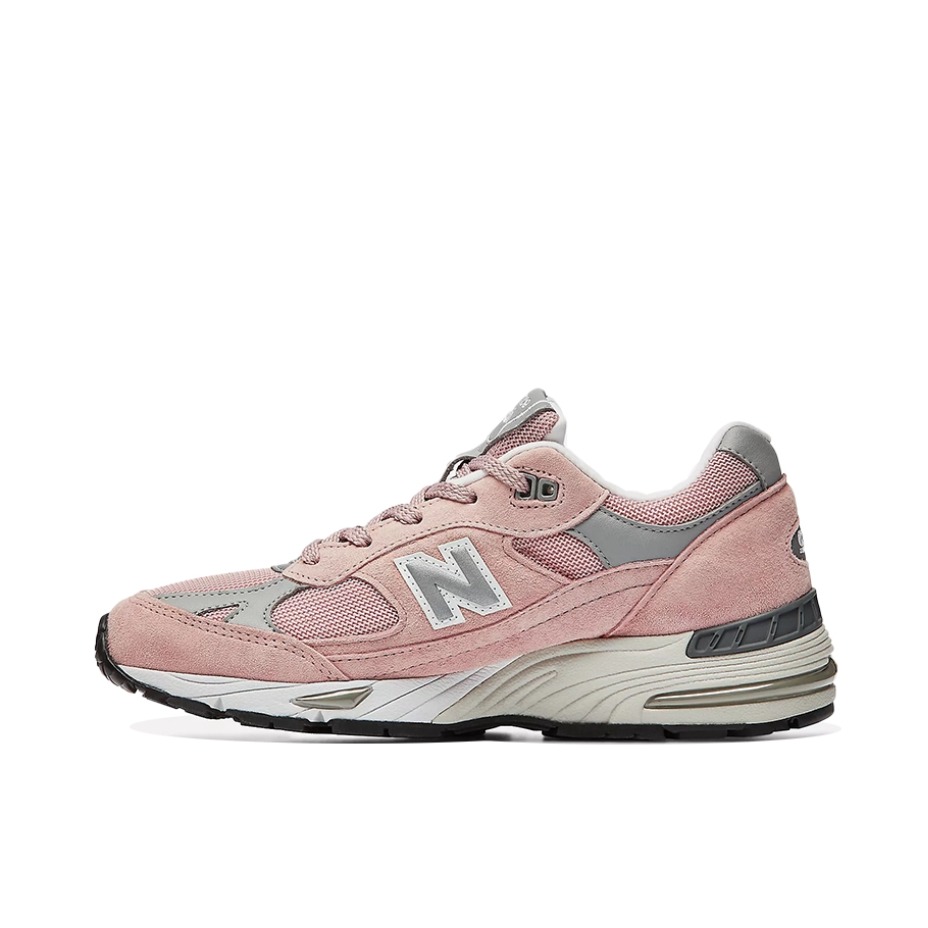 推荐商品：New Balance 991 跑鞋 舒适减震防滑耐磨织物网布透气经典复古休闲运动百搭通勤贴合 粉灰白