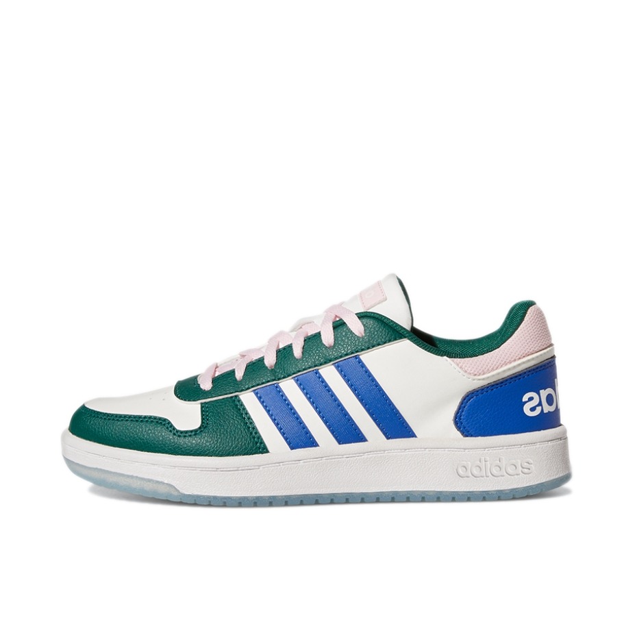 推荐商品：adidas Hoops 2.0 板鞋 简约百搭复古透气轻便舒适防滑耐磨圆头轻运动 白色/绿色/蓝色
