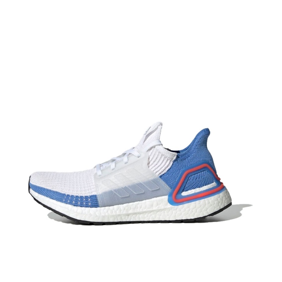推荐商品：adidas UltraBoost 19 跑鞋 防滑耐磨轻便休闲透气减震织物支撑运动抗扭转 灰色/蓝色/红色