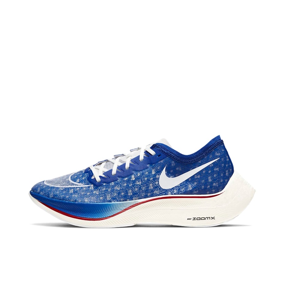 推荐商品：Nike ZoomX VaporFly NEXT% 1 跑鞋 防滑耐磨舒适轻便减震透气碳板气垫马拉松运动休闲织物 宝蓝/白色/健身红
