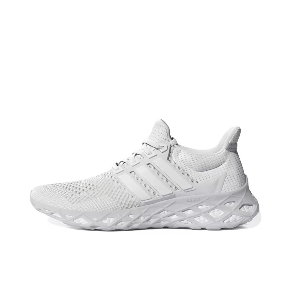 推荐商品：adidas Ultra Boost Web DNA 跑鞋 织物轻便透气缓震回弹舒适防滑耐磨抗扭转 Triple White 浅白/淡灰