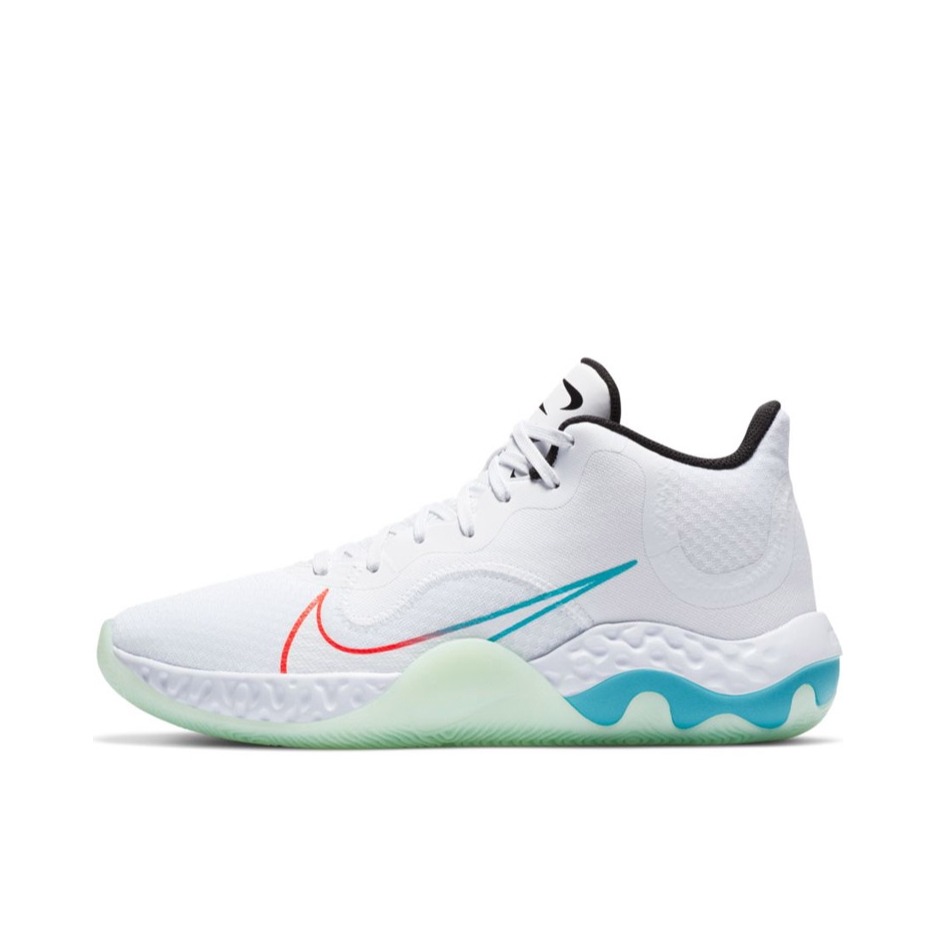 推荐商品：Nike Renew Elevate 实战 缓震回弹 防滑耐磨 织物 合成革 篮球鞋 白/青蓝