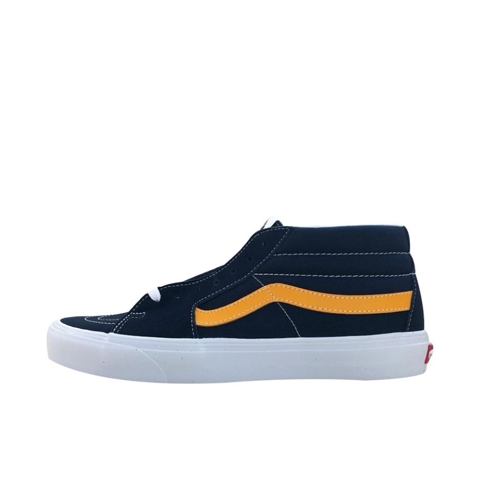 推荐商品：Vans/范斯 SK8-Mid 板鞋 潮流拼接复古百搭防滑耐磨 深蓝色/黄色