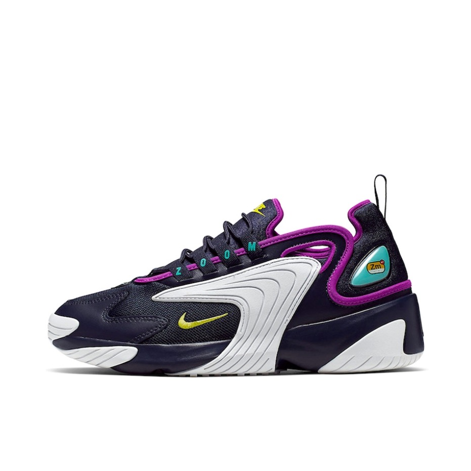 推荐商品：Nike Zoom 2K 运动休闲鞋 潮流复古缓震耐穿圆头 Blackened Blue 黑/白/紫