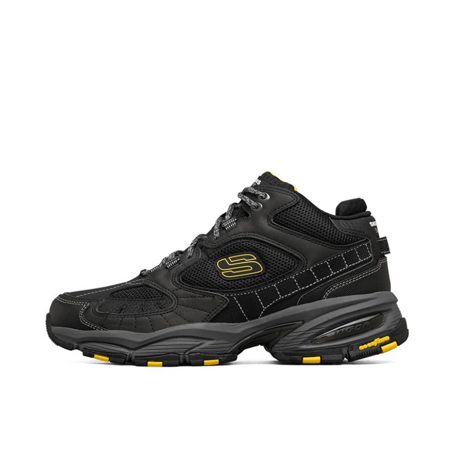 推荐商品：Skechers/斯凯奇  Vigor 3  老爹鞋 户外鞋  轻便减震透气耐磨厚底增高绑带拼接运动复古  黑色额/黄色