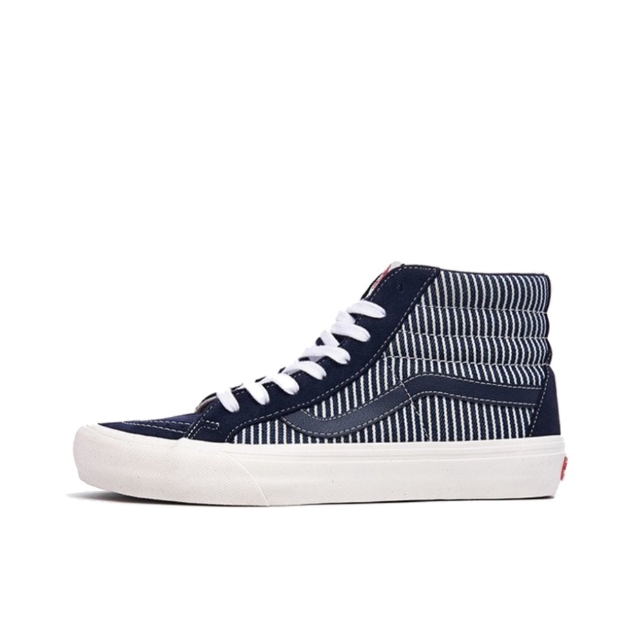 推荐商品：Vans/范斯 SK8-Hi 板鞋 潮流经典拼接复古街头厚底 Navy/White Vault/丹宁条纹