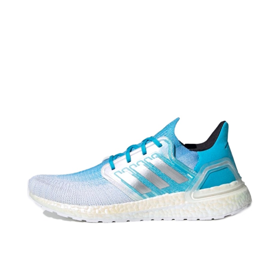 推荐商品：adidas UltraBoost 2020 经典UB 跑鞋 织物缓震回弹抗扭转圆头轻运动 青色/白色/银色