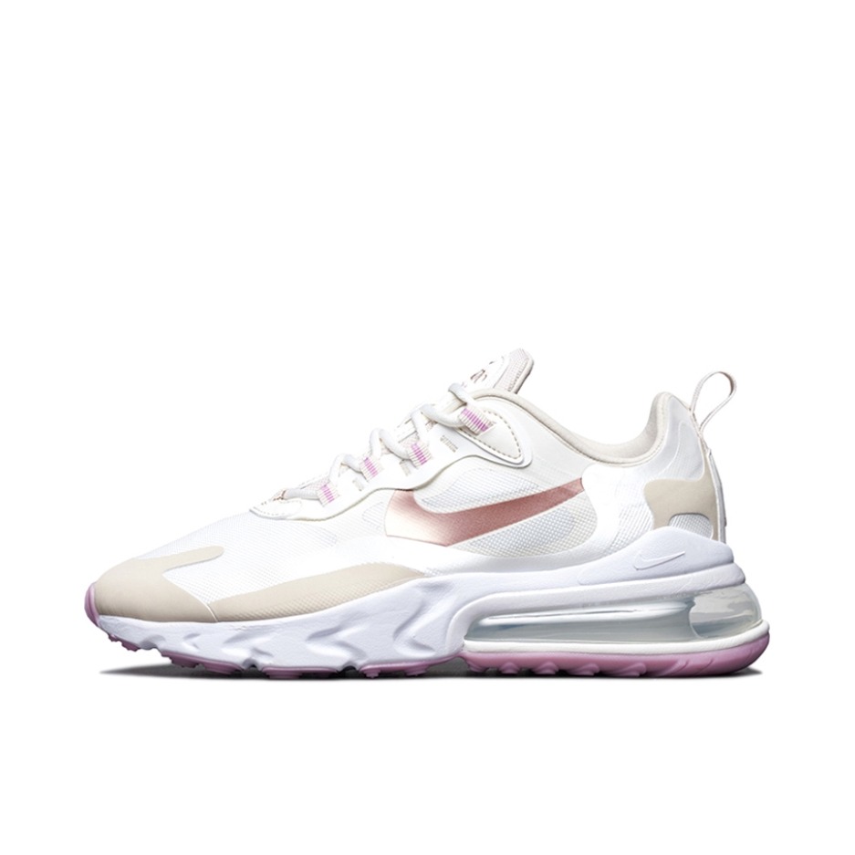 推荐商品：Nike Air Max 270 React 跑鞋 气垫缓震耐磨舒适透气复古拼接圆头回弹 亮白/灰色/粉色