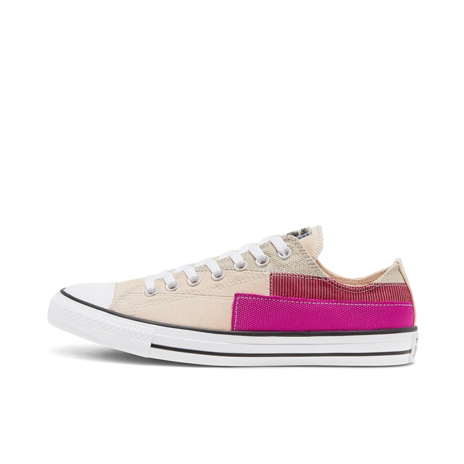 推荐商品：Converse/匡威 Chuck Taylor All Star 帆布鞋 常青款轻便防滑耐磨百搭复古圆头减震贴合高帮 石膏白/紫色补丁Low