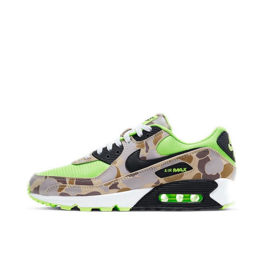 推荐商品：Nike Air Max 90 跑鞋 气垫合成革缓震透气复古增高圆头贴合拼接 Duck Camo 绿黑/灰迷彩