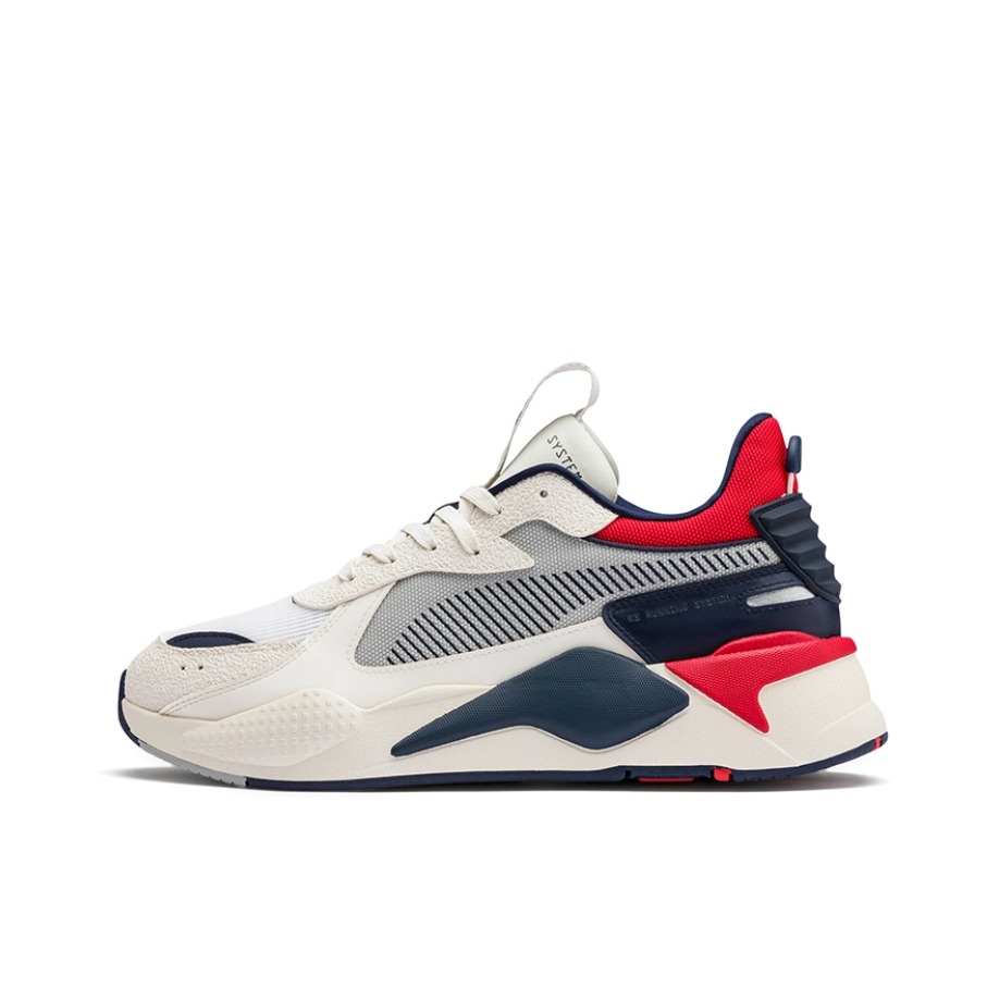 推荐商品：Puma/彪马 RS-X Mix 复古缓震 防滑耐磨 舒适透气 抗磨损 织物 人造革 增高鞋 老爹鞋 FloralWhite/Gainsboro/Red 米白色/浅灰色/粗呢蓝