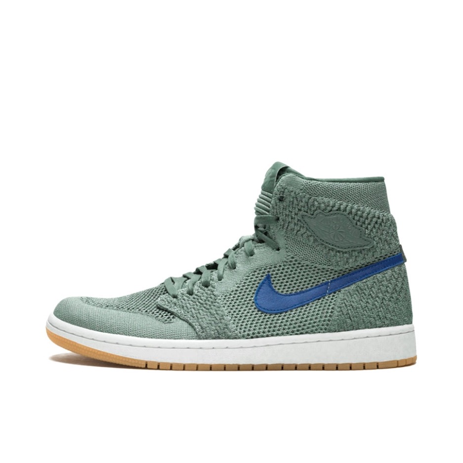 推荐商品：Air Jordan 1 板鞋 运动休闲鞋 复古潮流支撑合成革 Flyknit Clay Green 高帮/灰色编织/鸳鸯勾