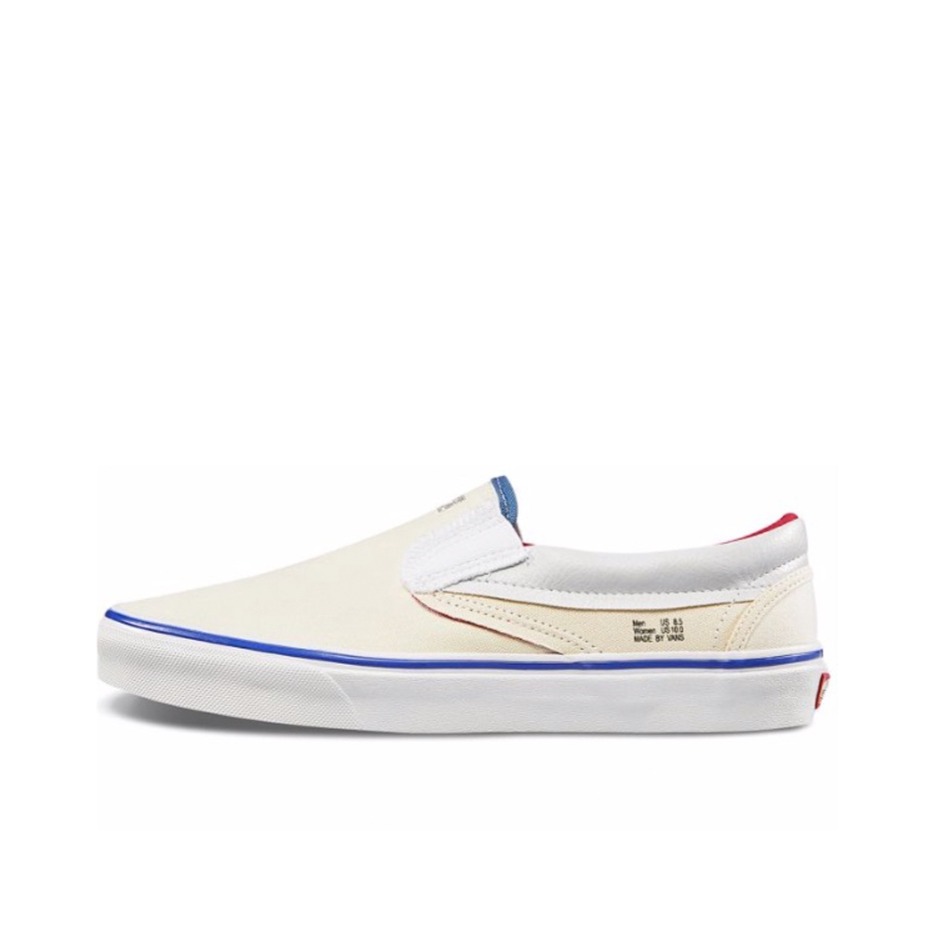 推荐商品：Vans/范斯 Classic Slip-on 防滑 简约 棋盘格 一脚蹬 百搭 休闲 帆布鞋 White/Navy/Red 米白/蓝