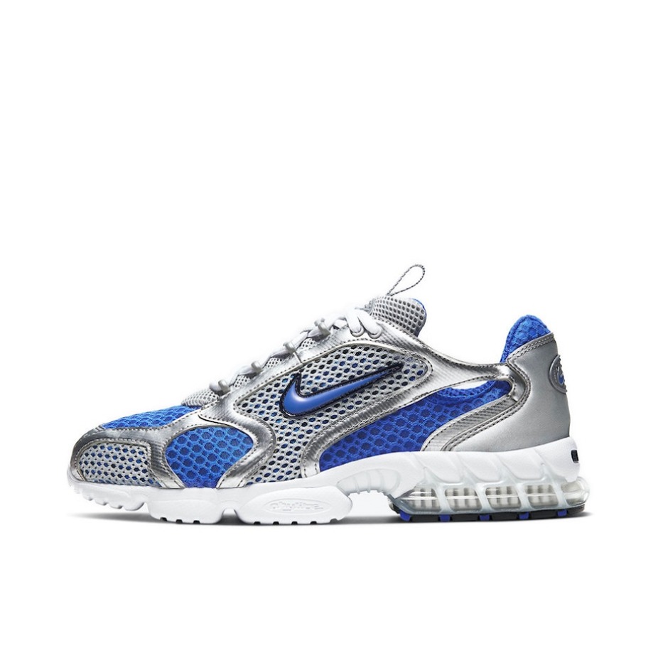 推荐商品：Nike Air Zoom Spiridon Cage 2 运动休闲鞋 耐磨潮流复古舒适透气网布织物气垫跑鞋风 Silver Blue 银色/蓝色