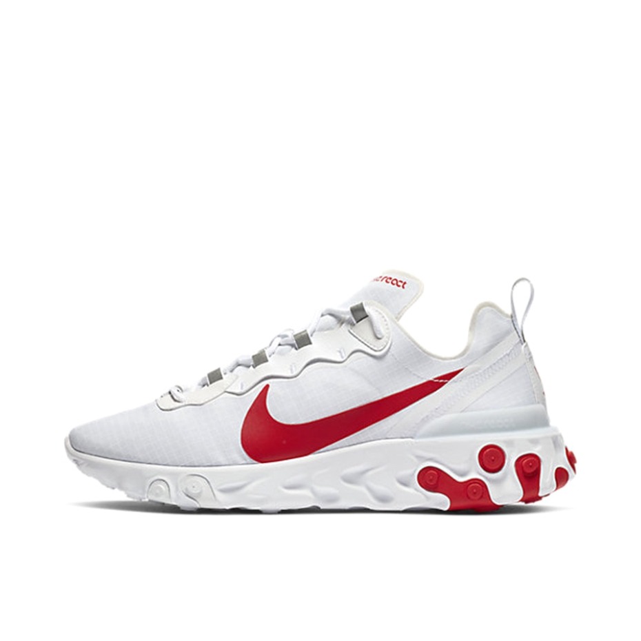 推荐商品：Nike React Element 55 跑鞋 轻便透气缓震耐磨舒适泡棉运动织物支撑防滑解构 White/Red SE/白红