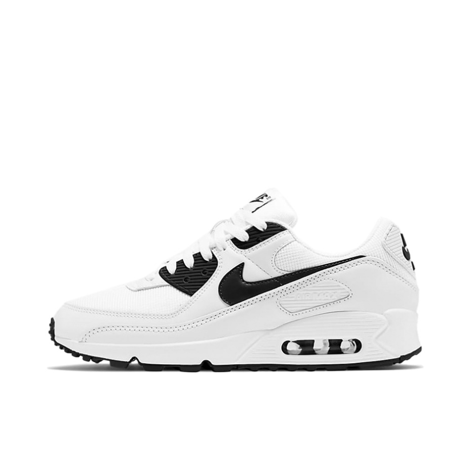 推荐商品：Nike Air Max 90 跑鞋 气垫合成革缓震透气复古增高圆头贴合拼接 White Black 网面/白黑