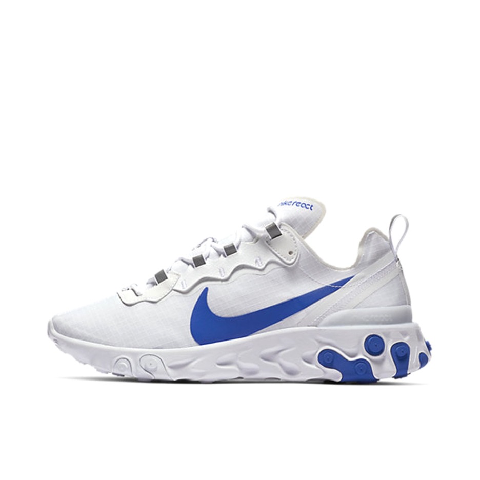 推荐商品：Nike React Element 55 跑鞋 轻便透气缓震耐磨舒适泡棉运动织物支撑防滑解构 White/Blue SE/白蓝