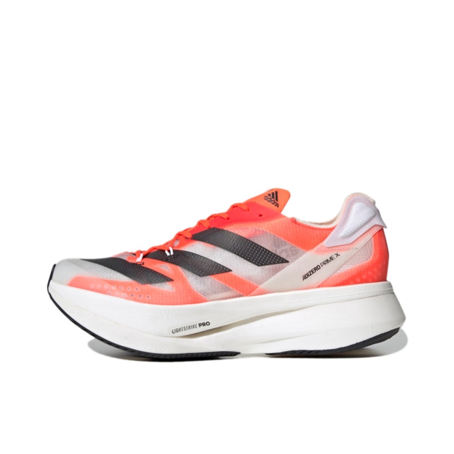 推荐商品：adidas Adizero Prime X 1.0 跑鞋 碳板减震回弹防滑耐磨舒适轻便织物马拉松竞速包裹性 白色/黑色/红色
