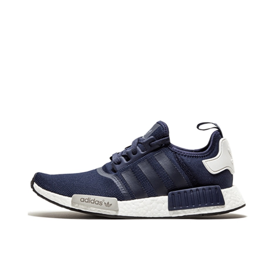 推荐商品：adidas Originals NMD R1 BOOST 织物 轻便透气 缓震 低帮 运动休闲鞋 Collegiate Navy Mesh 藏蓝/灰