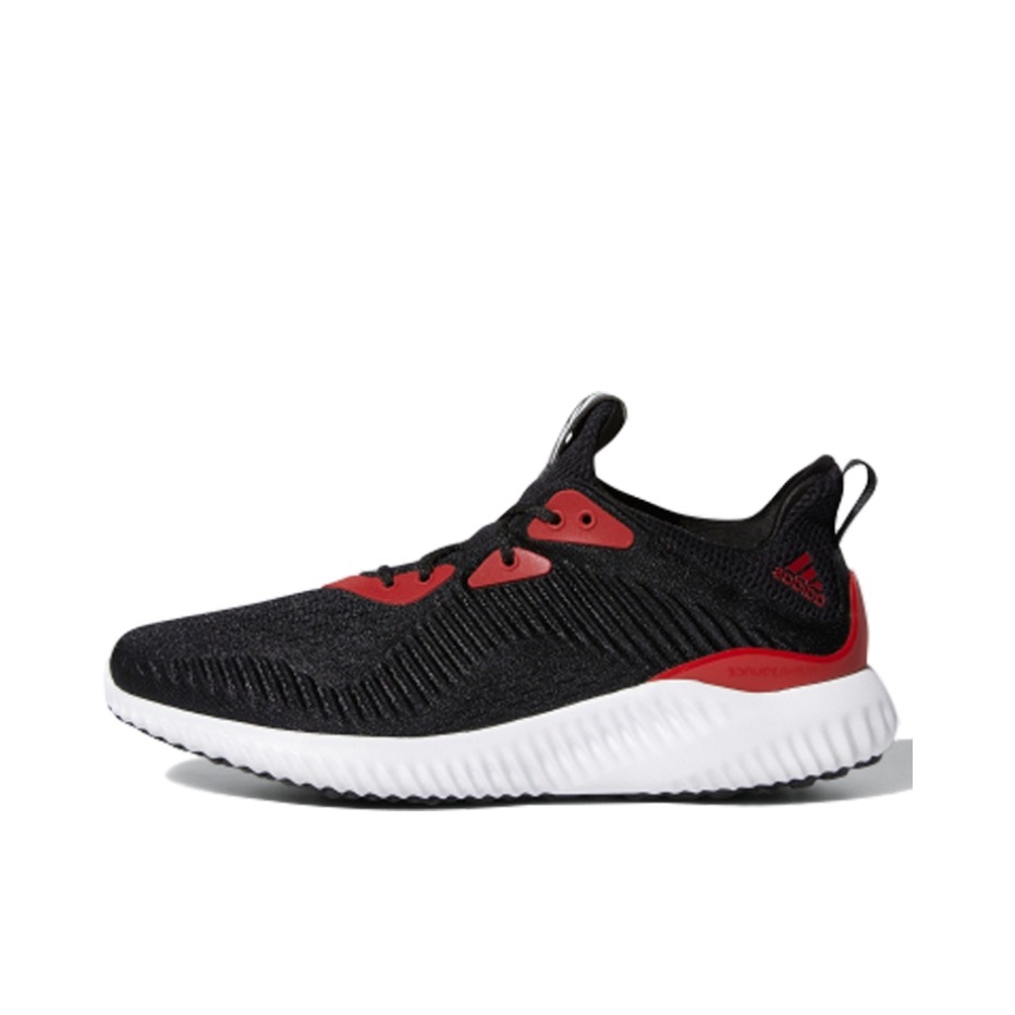推荐商品：adidas Alpha Bounce 休闲 网面透气 防滑耐磨 减震轻便 运动 缓震 支撑 织物 舒适 跑鞋 Black Red White 黑色/红色/白色