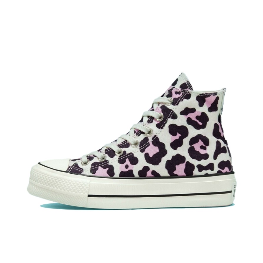 推荐商品：Converse/匡威 Chuck Taylor All Star Lift 帆布鞋 简约复古经典防滑耐磨舒适厚底圆头甜酷贴合松糕底流光风 粉色豹纹