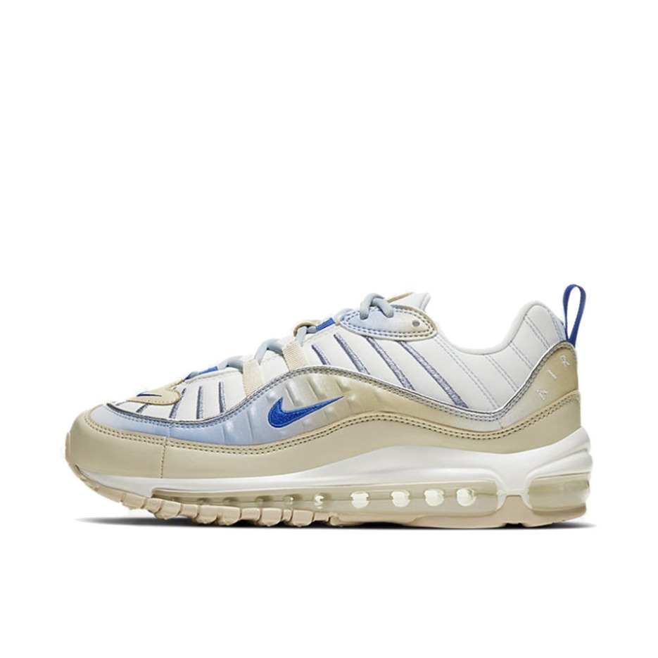 推荐商品：Nike Air Max 98 跑鞋 潮流复古全掌缓震回弹防滑耐磨轻便透气时尚拼接圆头气垫 Tan Blue 尘灰/海洋蓝