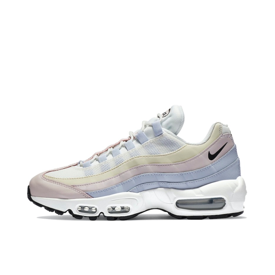 推荐商品：Nike Air Max 95 跑鞋 潮流时尚复古百搭防滑耐磨舒适透气防水气垫织物支撑低帮缓震贴合耐用圆头 白色/浅蓝/浅粉