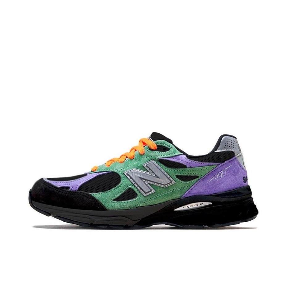 推荐商品：New Balance 990 V3 跑鞋 复古轻便防滑减震透气支撑缓震织物城市通勤圆头 V3/Stray Rats联名/紫绿
