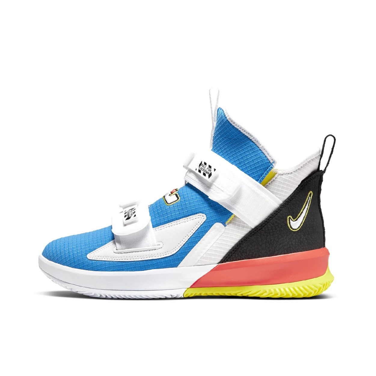 推荐商品：Nike LeBron Soldier 13 士兵13 缓震回弹 耐磨防滑 舒适百搭 包裹性支撑 魔术贴 圆头合成革 织物 实战 篮球鞋 Light Photo Blue 白蓝黑红