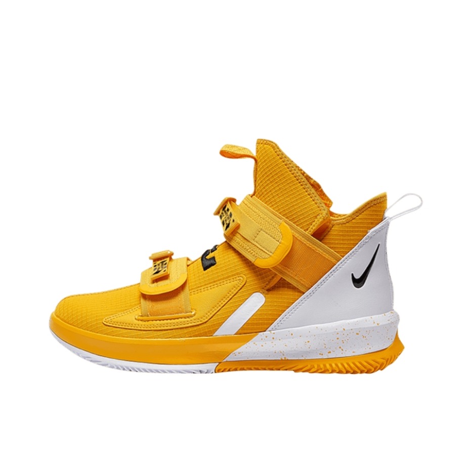 推荐商品：Nike LeBron Soldier 13 士兵13 缓震回弹 耐磨防滑 舒适百搭 包裹性支撑 魔术贴 圆头合成革 织物 实战 篮球鞋 Yellow/White 黄白