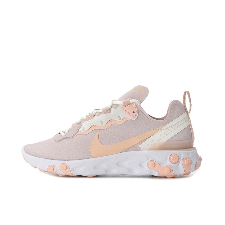 推荐商品：Nike React Element 55 跑鞋 轻便透气缓震耐磨舒适泡棉运动织物支撑防滑解构 Pink 女款/裸粉