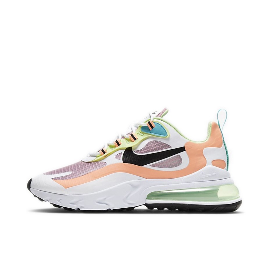 推荐商品：Nike Air Max 270 React 跑鞋 气垫缓震耐磨舒适透气复古拼接圆头回弹 白色/紫绿/珊瑚粉