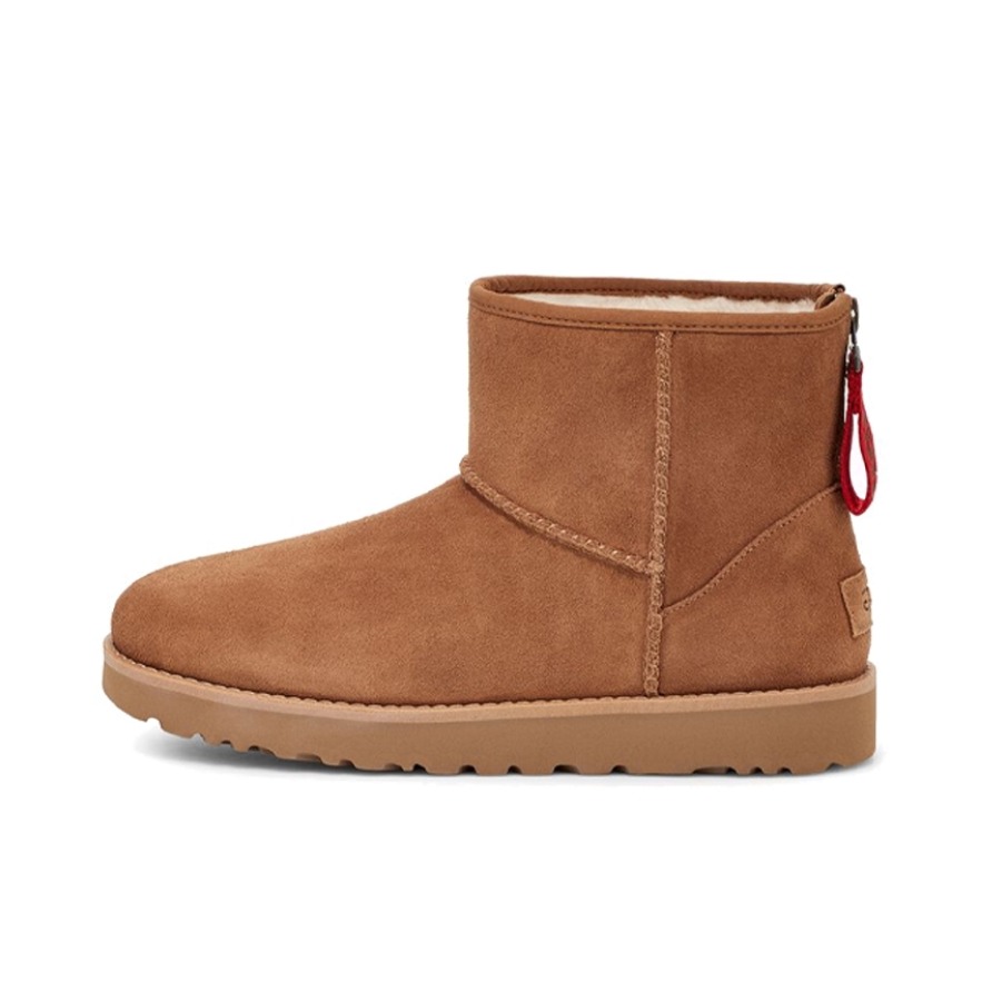 推荐商品：UGG  Classic Mini II  防滑耐磨 舒适保暖 圆头 套筒平底 加绒 休闲百搭 潮流简约 绒面  雪地靴 短靴 雕花徽标/栗色