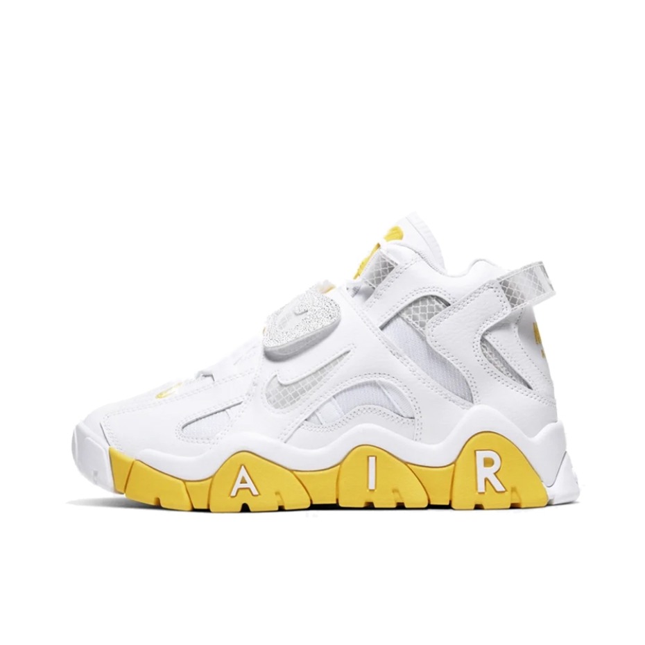 推荐商品：Nike Air Barrage 缓震耐磨 复古运动 防滑 篮球鞋 White/Yellow GS/白色/黄色