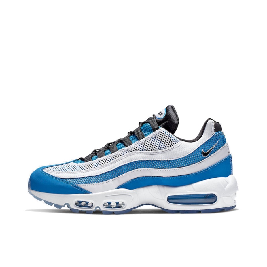 推荐商品：Nike Air Max 95 跑鞋 潮流时尚复古百搭防滑耐磨舒适透气防水气垫织物支撑低帮缓震贴合耐用圆头 White Royal 白蓝黑