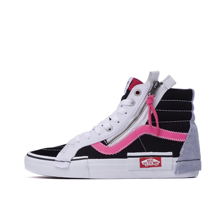 推荐商品：Vans/范斯 SK8-Hi 板鞋 潮流经典拼接复古街头厚底 Black/Azalea Pink 黑粉灰解构