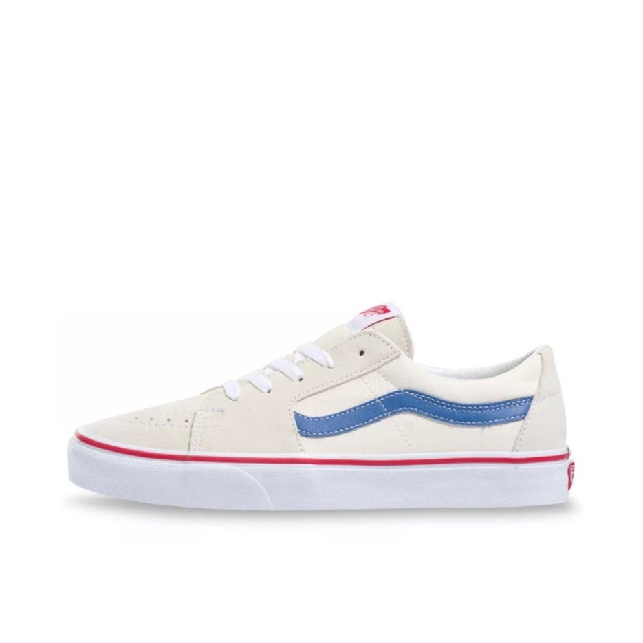 推荐商品：Vans/范斯 SK8-Low 板鞋 防滑耐磨舒适减震潮流拼接百搭休闲复古风帅气高街运动简约风薄底 米白/蓝色