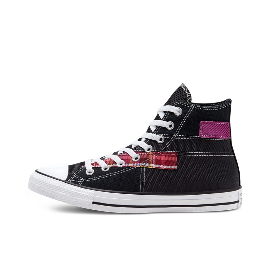 推荐商品：Converse/匡威 Chuck Taylor All Star 帆布鞋 常青款轻便防滑耐磨百搭复古圆头减震贴合高帮 黑红/补丁Hi