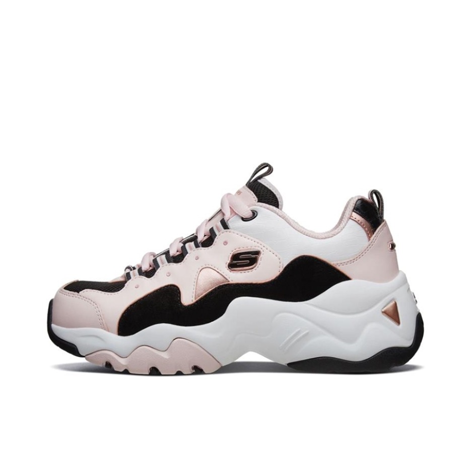 推荐商品：Skechers/斯凯奇  D'Lites 3.0  老爹鞋 熊猫鞋 复古厚底增高支撑 Pink/Black 粉红色/黑色