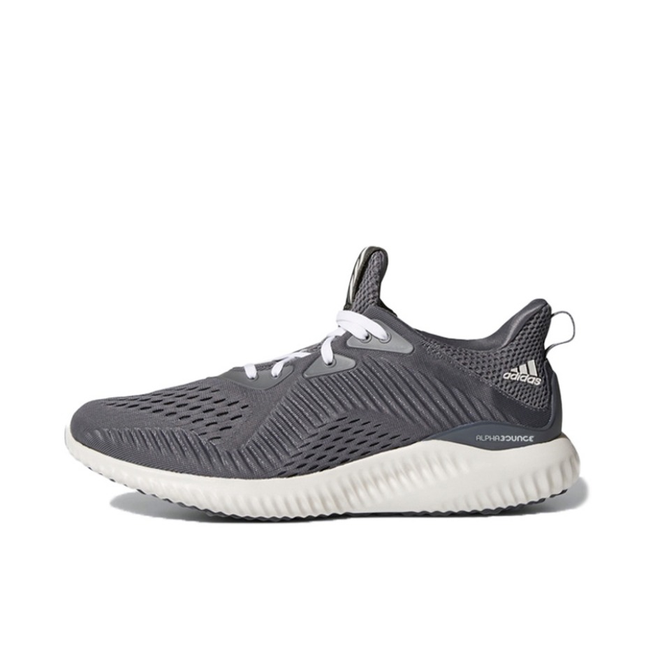 推荐商品：adidas Alpha Bounce 休闲 网面透气 防滑耐磨 减震轻便 运动 缓震 支撑 织物 舒适 跑鞋 Grey/Cloud White/Core Black 灰白色