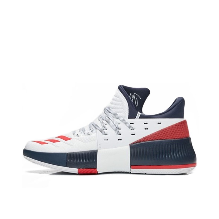 推荐商品：adidas Dame 3 利拉德 篮球鞋 防滑耐磨实战缓震轻便运动圆头包裹性 Cloud White/Scarlet/Collegiate Navy 美国队