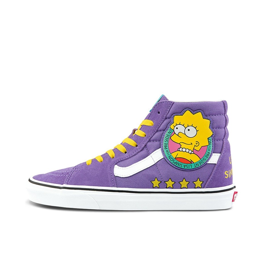 推荐商品：Vans/范斯 SK8-Hi 板鞋 潮流经典拼接复古街头厚底 The Simpsons联名/紫色/黄色