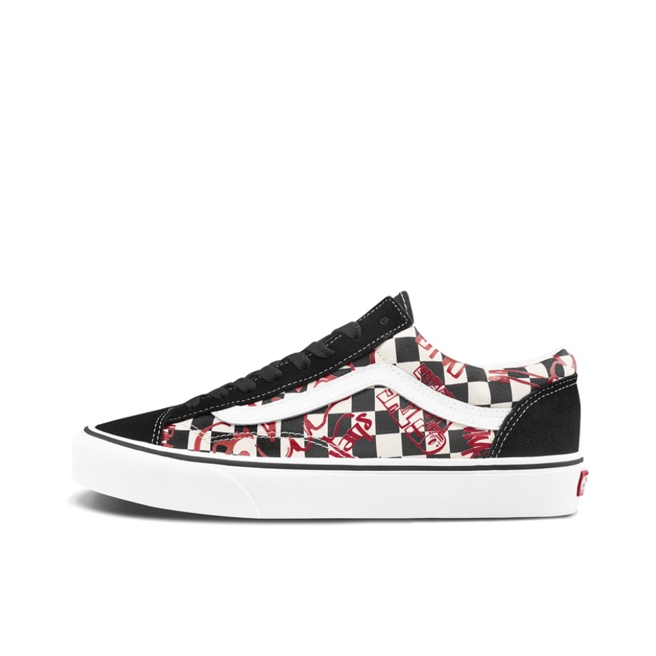 推荐商品：Vans/范斯 Style 36 滑板鞋 板鞋 舒适轻便防滑耐磨复古百搭帆布拼接防水运动 黑白棋盘格/红色