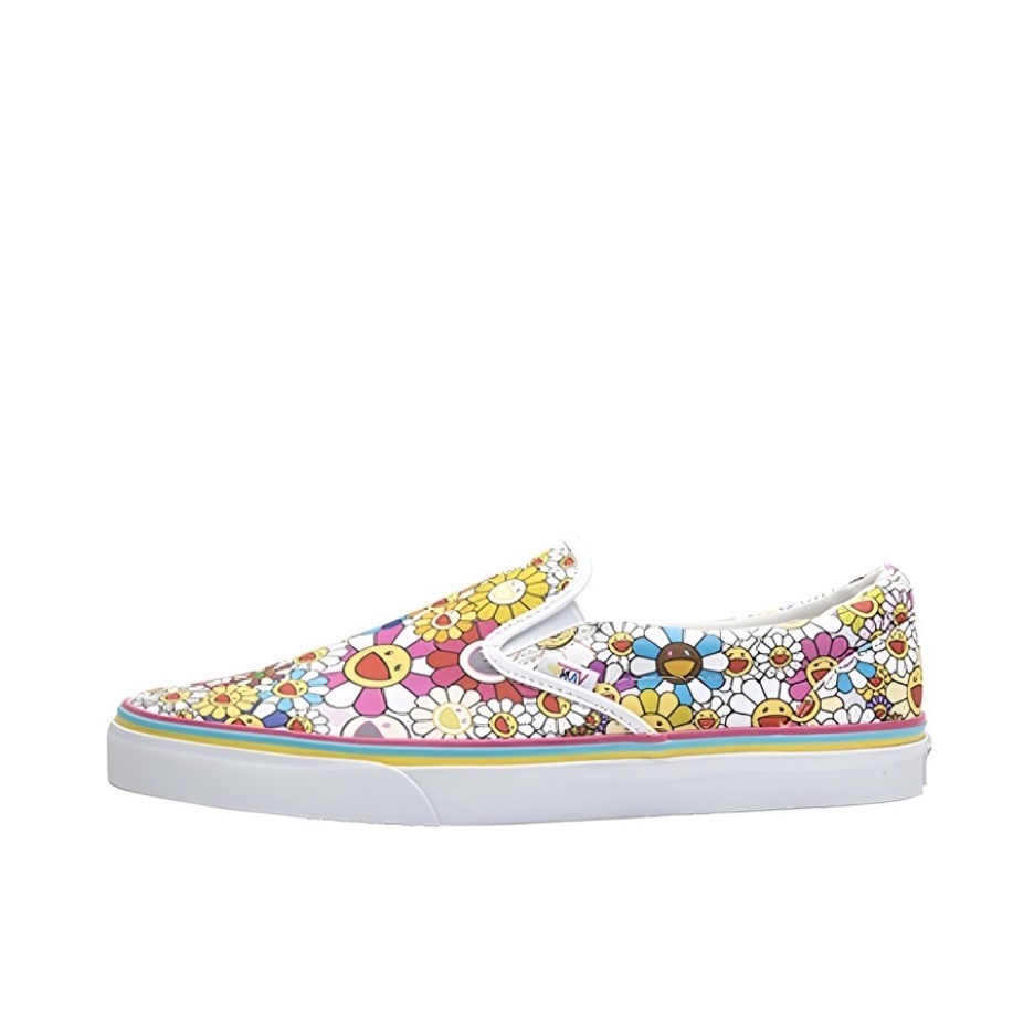 推荐商品：Vans/范斯 Classic Slip-on 防滑 简约 棋盘格 一脚蹬 百搭 休闲 帆布鞋 Murakami Multi-Color Flower 白色彩太阳花
