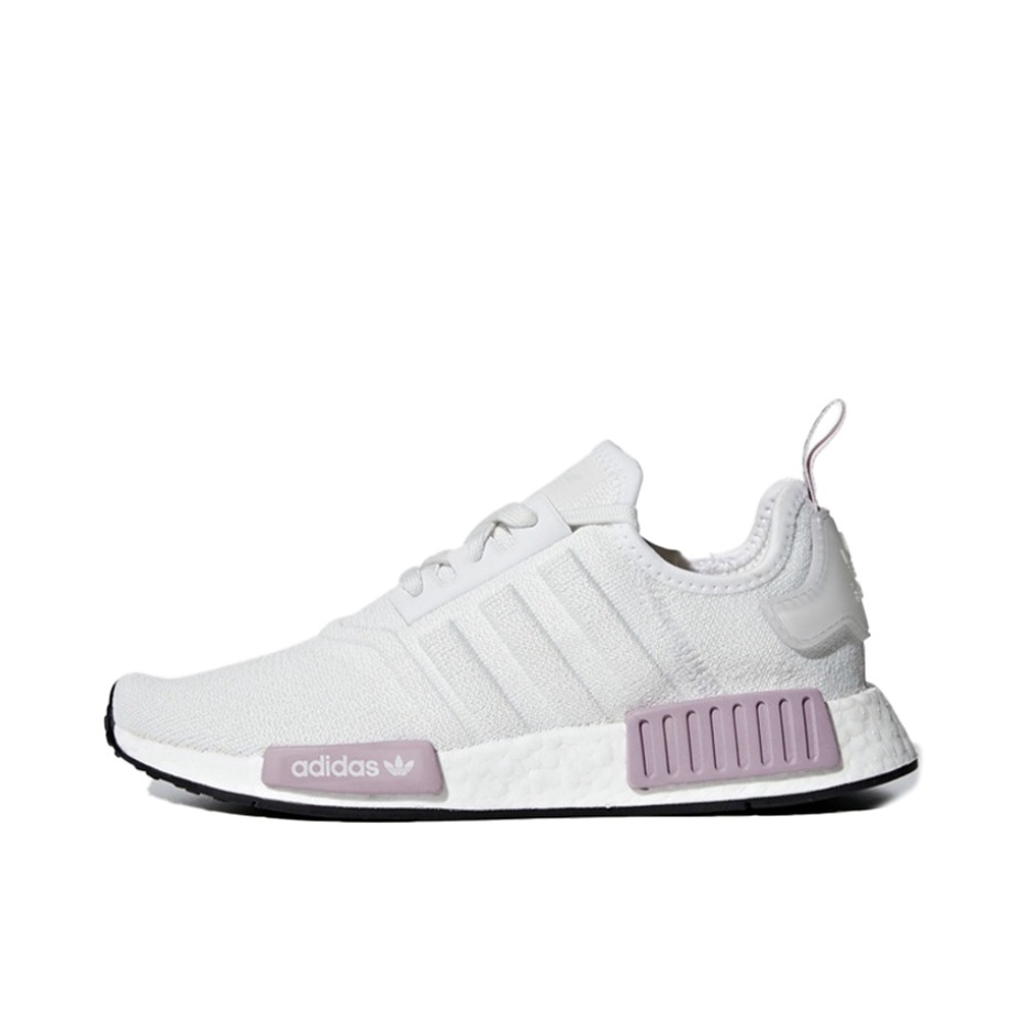 推荐商品：adidas Originals NMD R1 BOOST 织物 轻便透气 缓震 低帮 运动休闲鞋 White/Purple 白粉紫