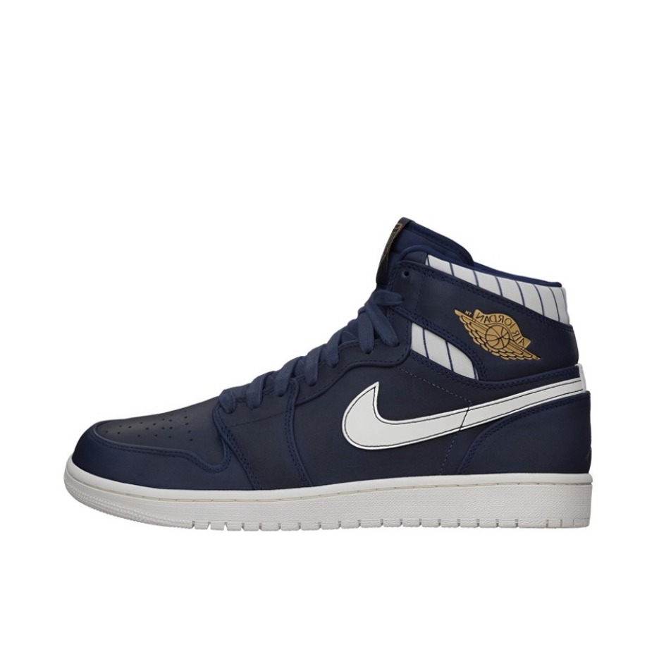 推荐商品：Air Jordan 1 板鞋 运动休闲鞋 复古潮流支撑合成革 Jeter RE2PECT 高帮/午夜蓝/金属黄金/帆色