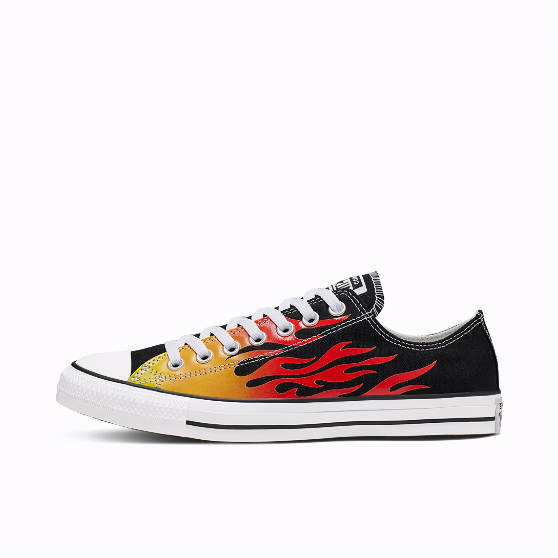 推荐商品：Converse/匡威 Chuck Taylor All Star 帆布鞋 常青款轻便防滑耐磨百搭复古圆头减震贴合高帮 黑色/火焰Low