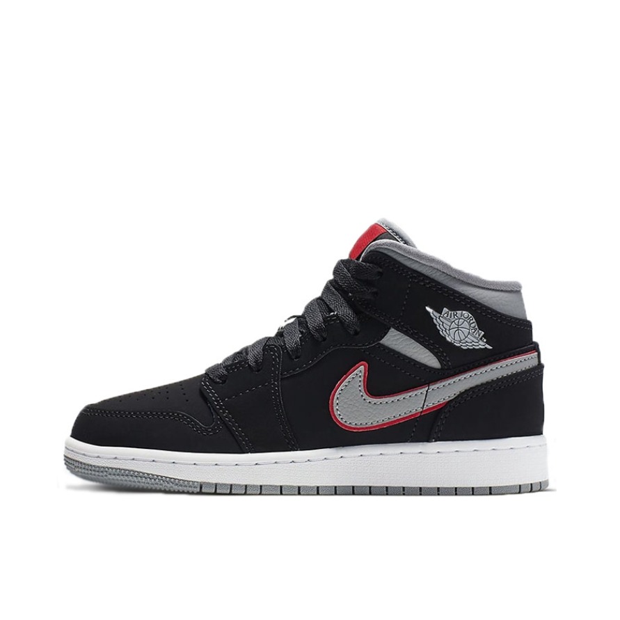 推荐商品：Air Jordan 1 板鞋 运动休闲鞋 复古潮流支撑合成革 Mid Black/Grey 中帮/绒面黑 