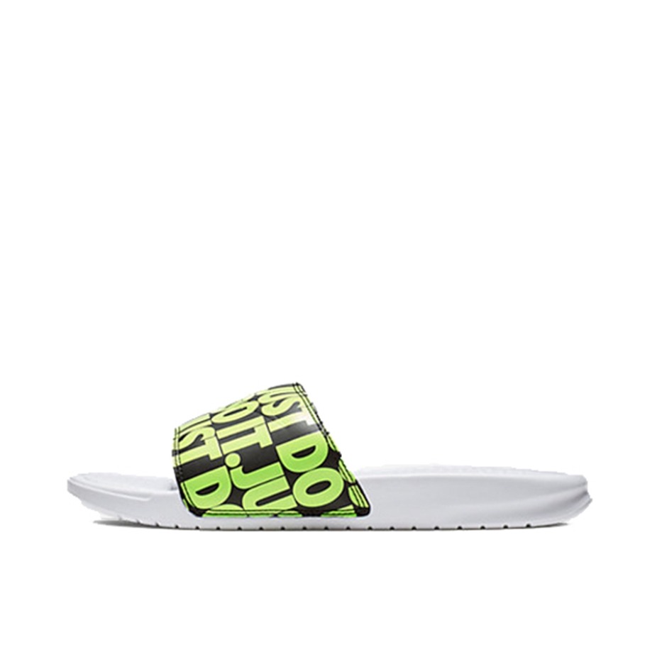 推荐商品：Nike Benassi Jdi 一字 橡胶底 外穿 防滑轻便 透气 运动 户外 厚底 拖鞋 White/Black/Volt 荧光绿 JDI 弹幕