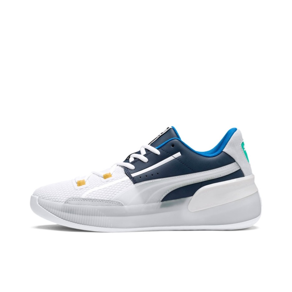 推荐商品：Puma/彪马 Clyde Hardwood Team 舒适缓震 网布透气 防滑耐磨 篮球鞋 粗呢蓝/白色
